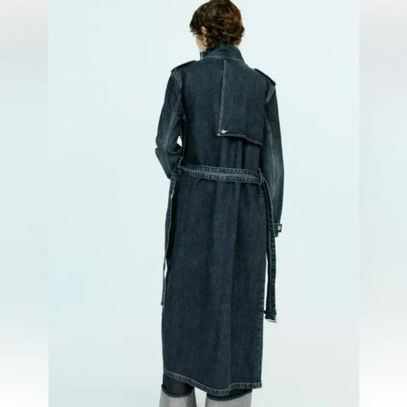 ZARA HIGH COLLAR DENIM TRENCH COAT - Picture 5 of 7